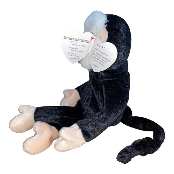 Ty Beanie Babies "Mooch" Monkey Plush Toy 1998 Black & Cream Collectible - Picture 2 of 9